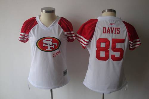 49ers #85 Vernon Davis White 2011 Women's Field Flirt Stitched NFL Jersey - Click Image to Close